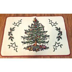 NEW Spode Christmas Tree Rug Floor Door Mat Bath Rug Non Skid Festive NWOT 20x30
